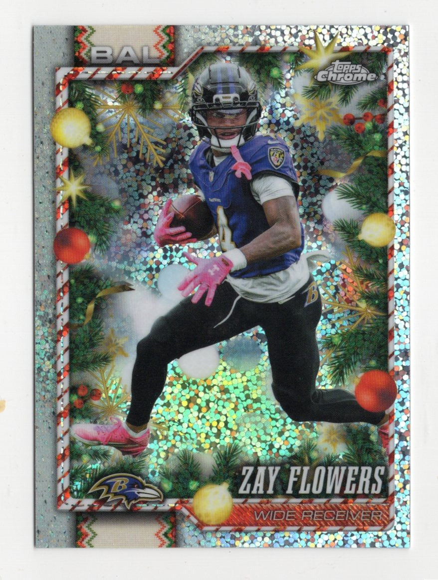 2026 Topps Chrome Holiday Football Zay Flowers Glitter Refractor #8 Ravens WR