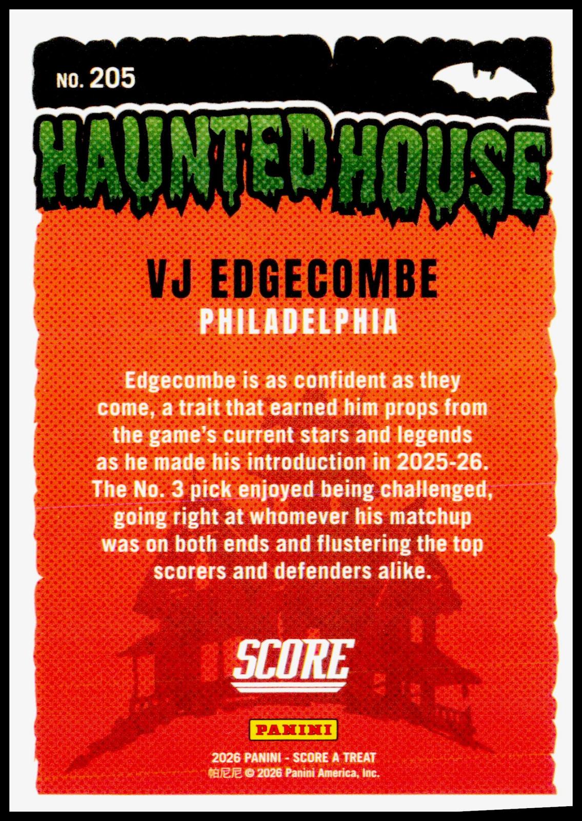 2026 Panini Score-A-Treat Card VJ Edgecombe Haunted House RC