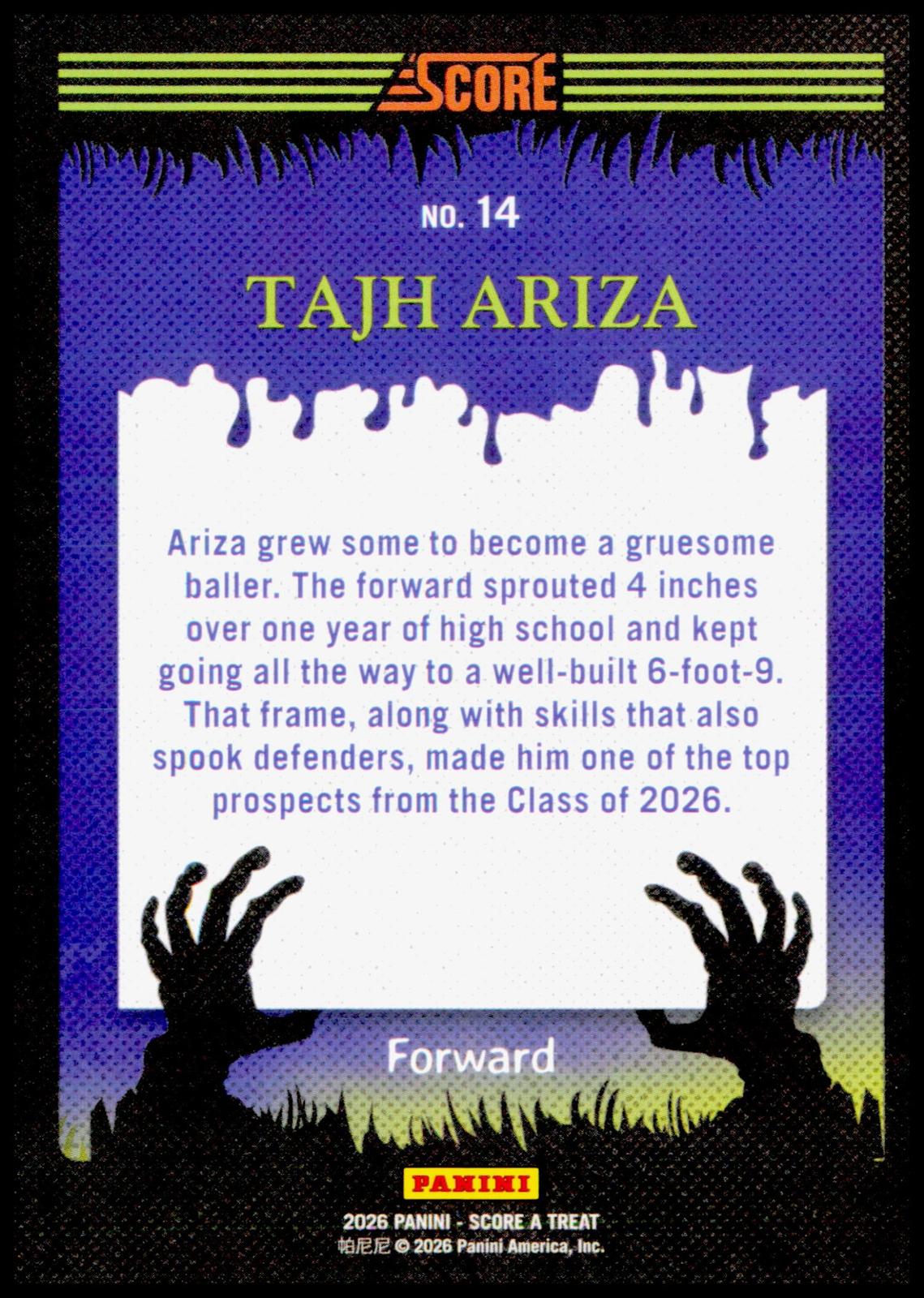 2026 Panini Score A Treat Tajh Ariza #14 Witches Parallel /249 NIL Basketball