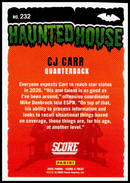 2026 Panini Score A Treat CJ Carr Haunted House Pumpkins Notre Dame QB NIL