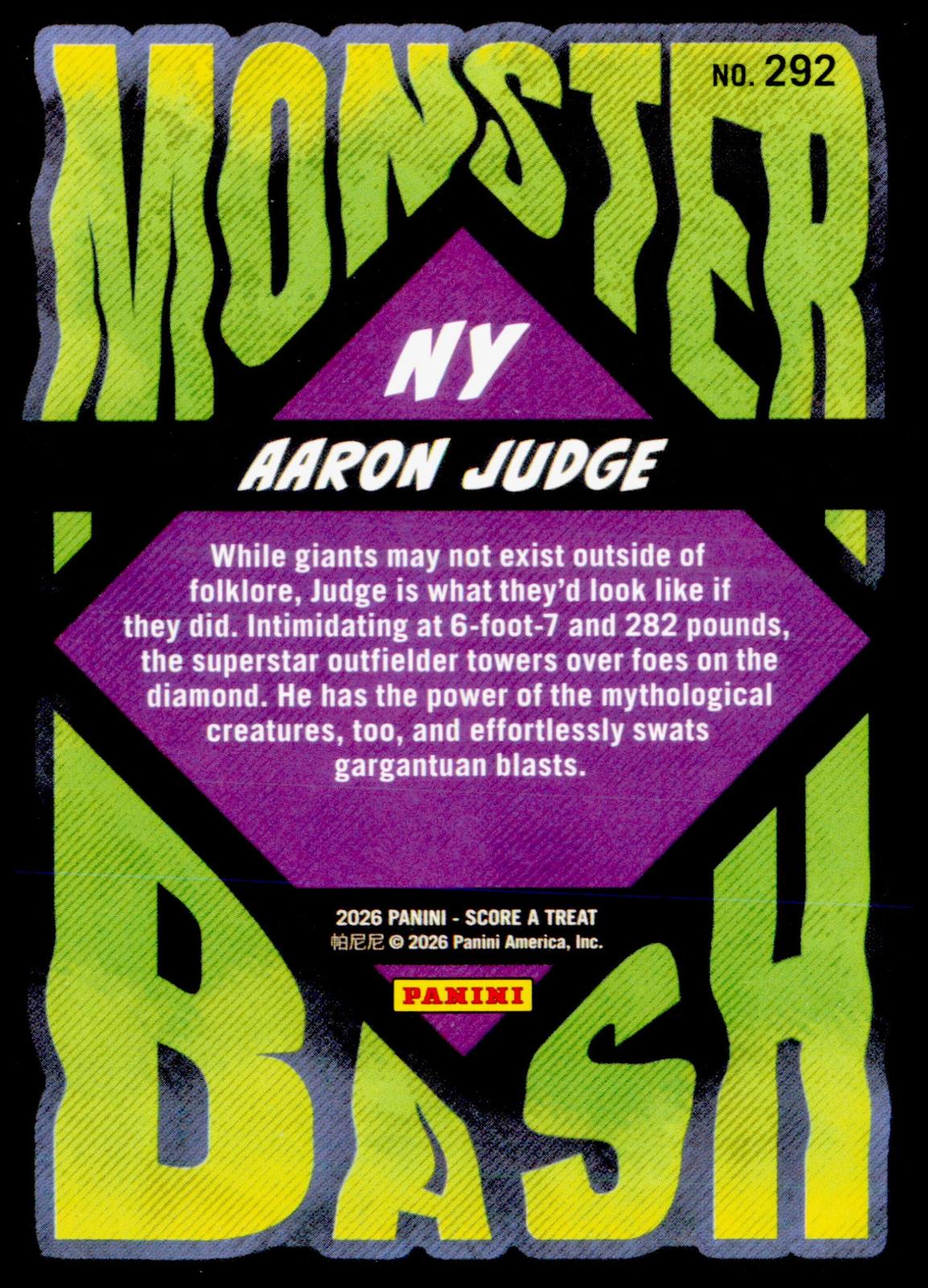 2026 Panini Score A Treat Aaron Judge Monster Bash Purple Web Border NY Yankees