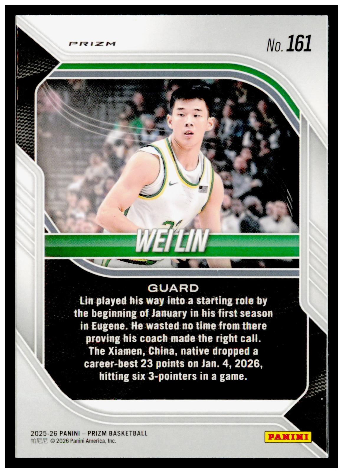 2025-26 Panini Prizm Wei Lin Card Red Ice Prizm Oregon Ducks