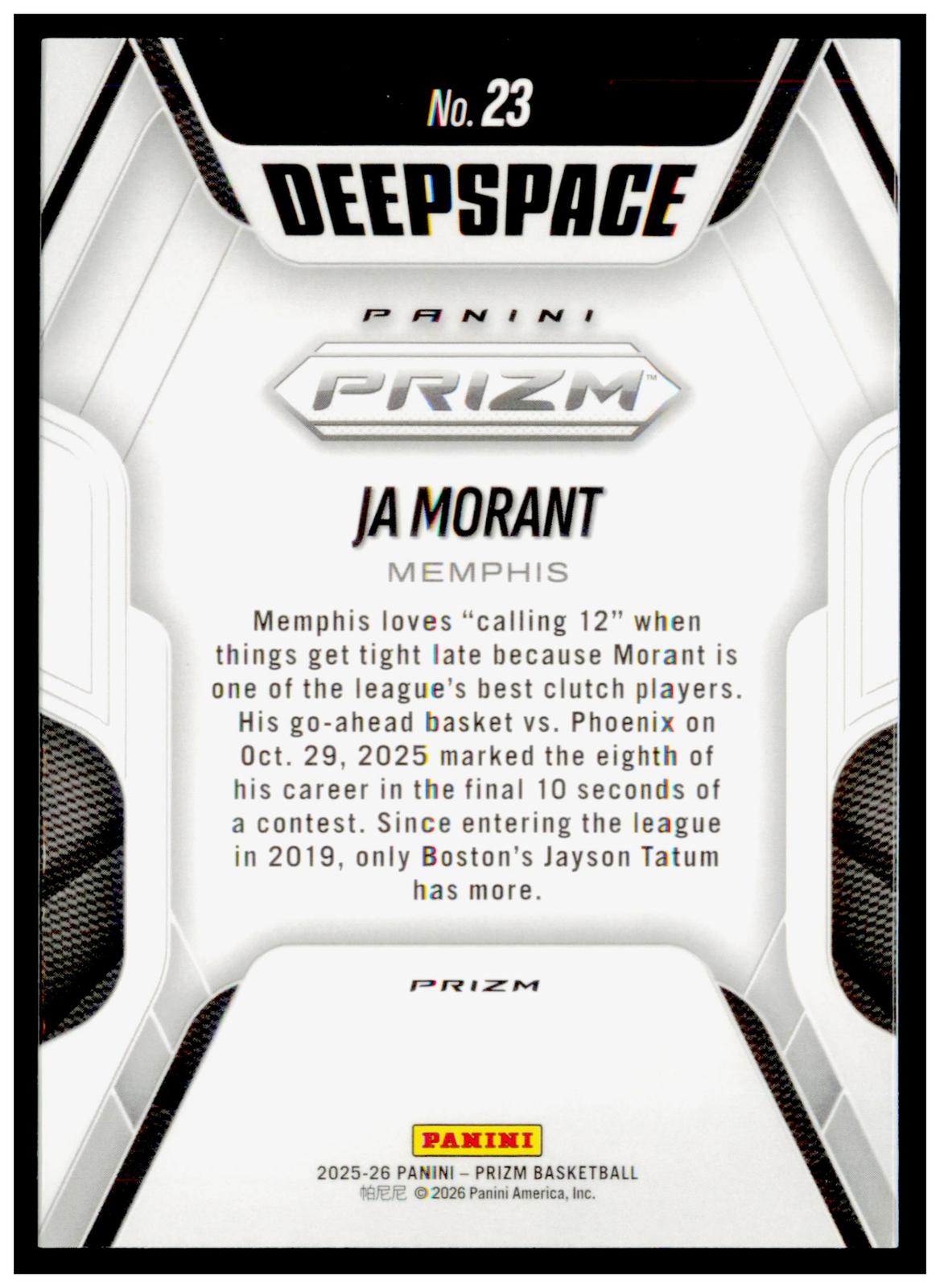 2025-26 Panini Prizm Ja Morant Card Deep Space Prizm Silver Memphis Grizzlies