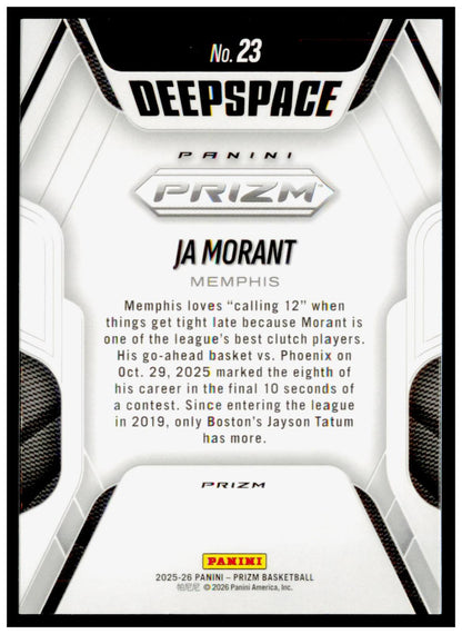 2025-26 Panini Prizm Ja Morant Card Deep Space Prizm Silver Memphis Grizzlies