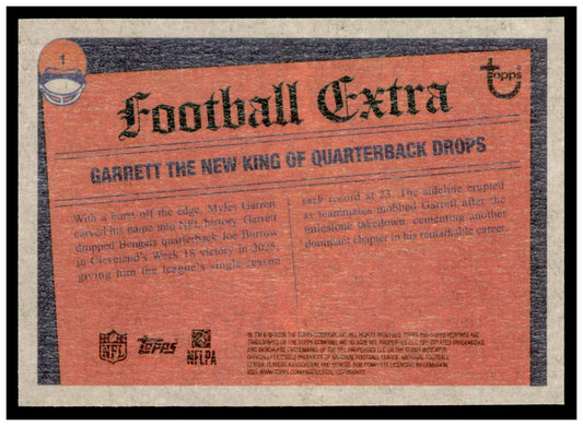 2026 Topps Heritage Football Myles Garrett #1 Record Breakers Cleveland Browns