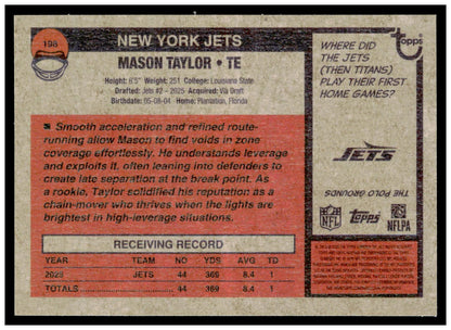2026 Topps Heritage Football Mason Taylor #198 Pink Sparkle NY Jets TE