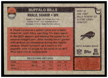 2026 Topps Heritage Football Khalil Shakir #121 Pink Sparkle  Buffalo Bills