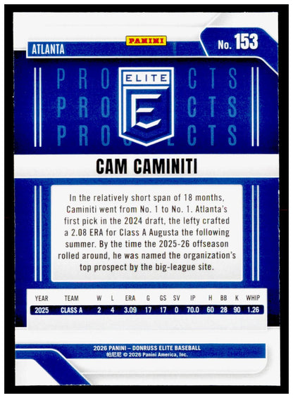 2026 Donruss Elite Cam Caminiti #153 Elite Prospects Green Disco Atlanta Braves
