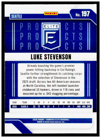2026 Donruss Elite Luke Stevenson Card Seattle Mariners
