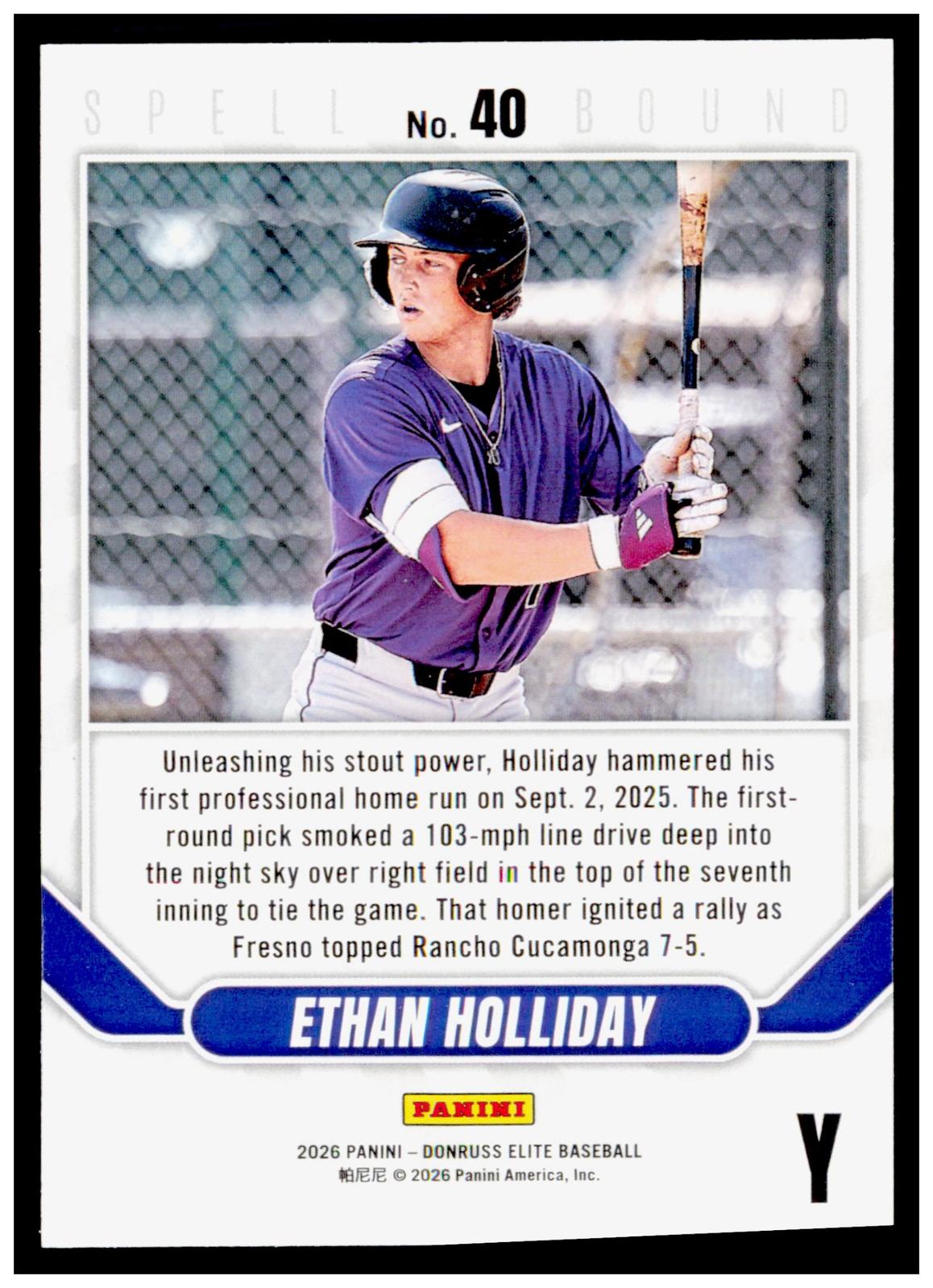 2026 Donruss Elite Ethan Holliday Card Spellbound Green Disco Colorado Rockies