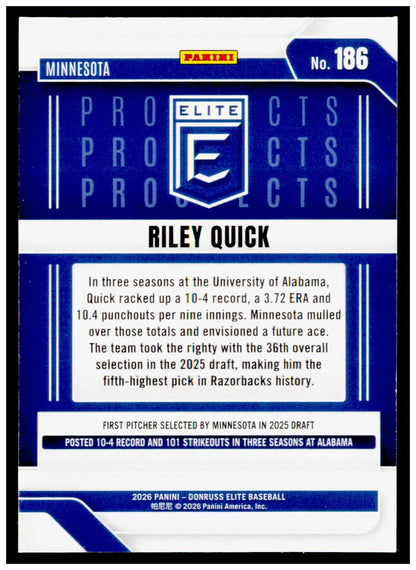 2026 Donruss Elite Riley Quick Card Minnesota Twins