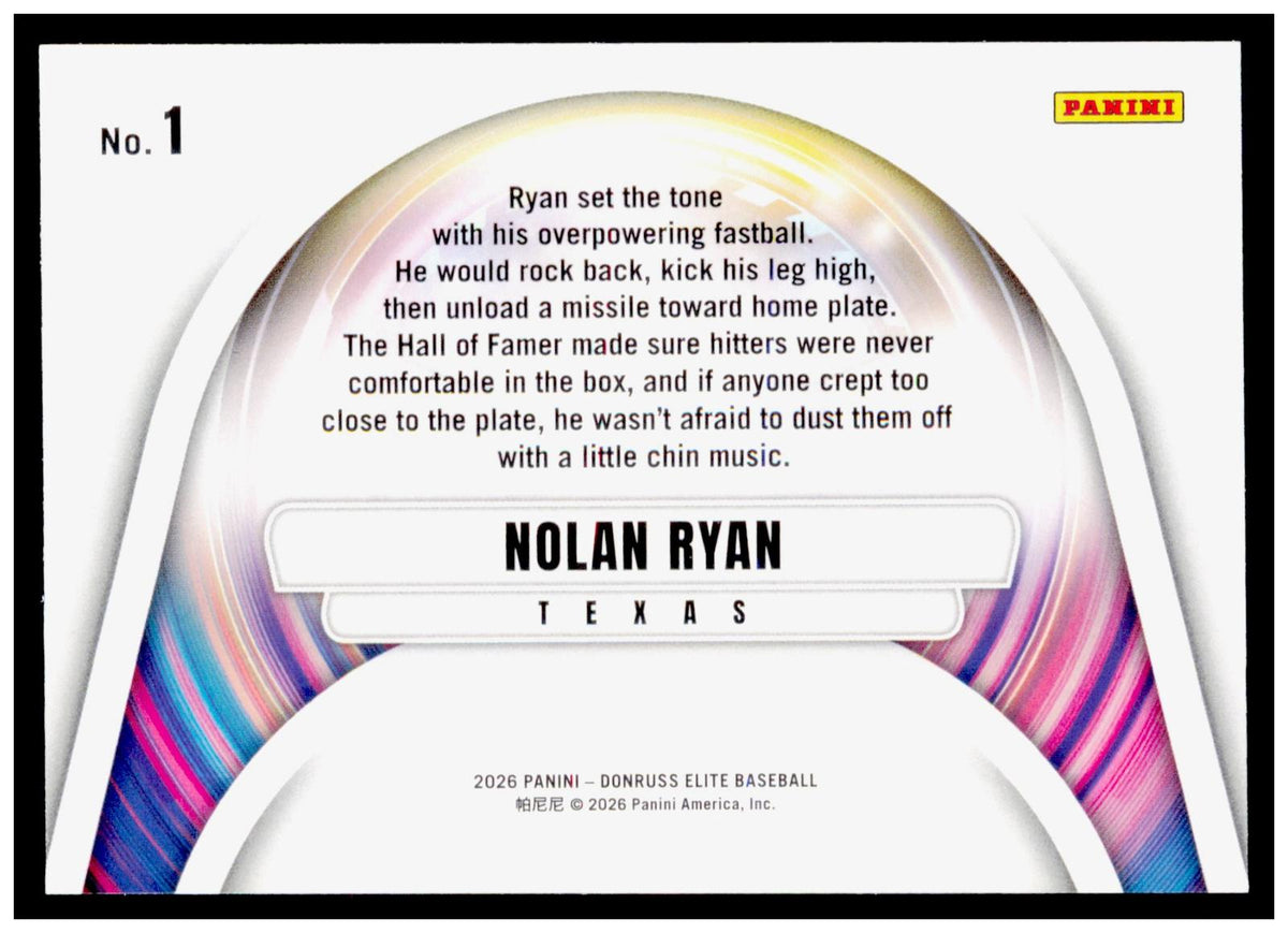 2026 Donruss Elite Nolan Ryan Card Full Throttle Green Disco HOF Texas Rangers