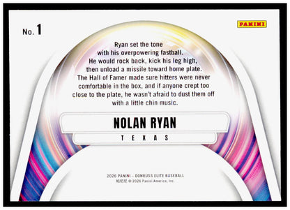 2026 Donruss Elite Nolan Ryan Card Full Throttle Green Disco HOF Texas Rangers