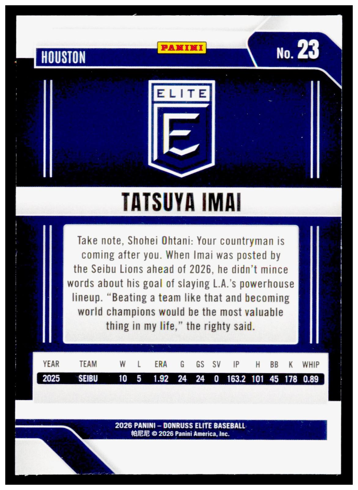 2026 Donruss Elite Tatsuya Imai Card Green Disco RC Houston Astros