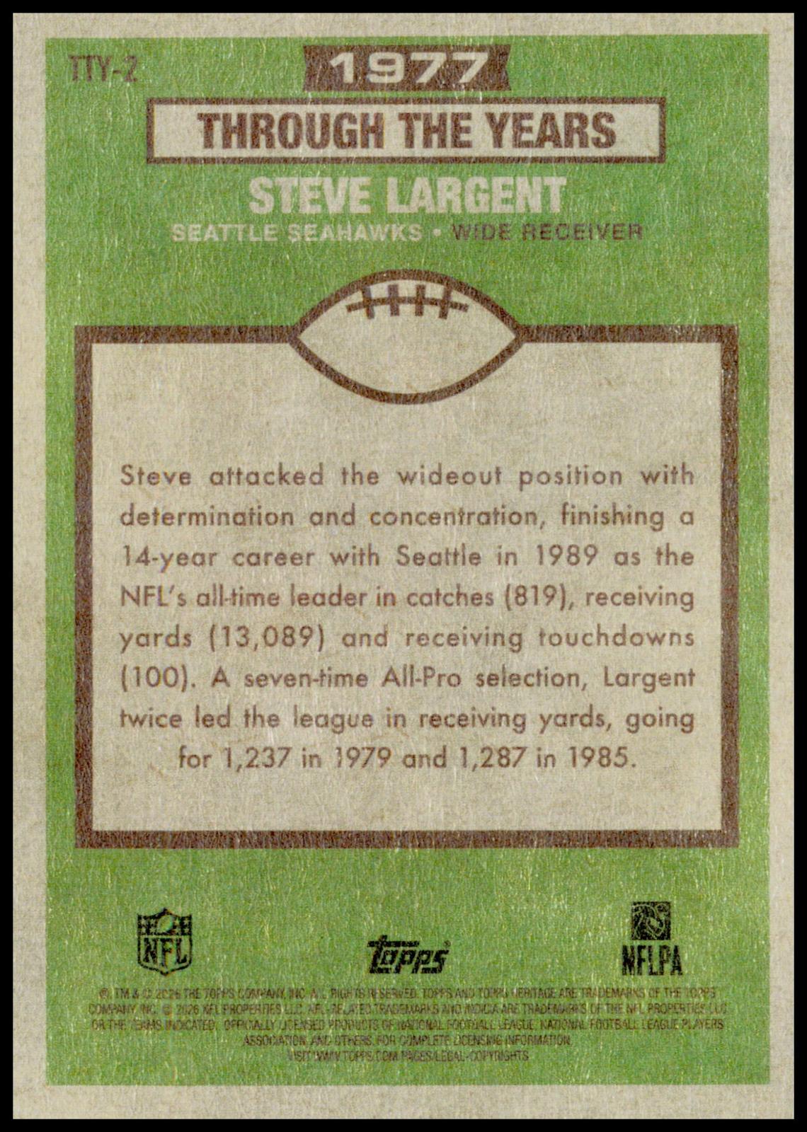 2013 Topps Magic Steve Largent Card Seattle Seahawks