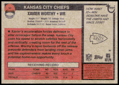 2026 Topps Heritage Xavier Worthy Card Kansas City Chiefs