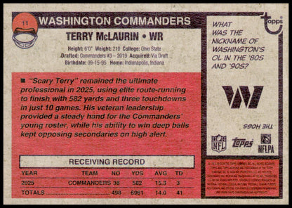 2026 Topps Heritage Terry McLaurin Card Washington Commanders