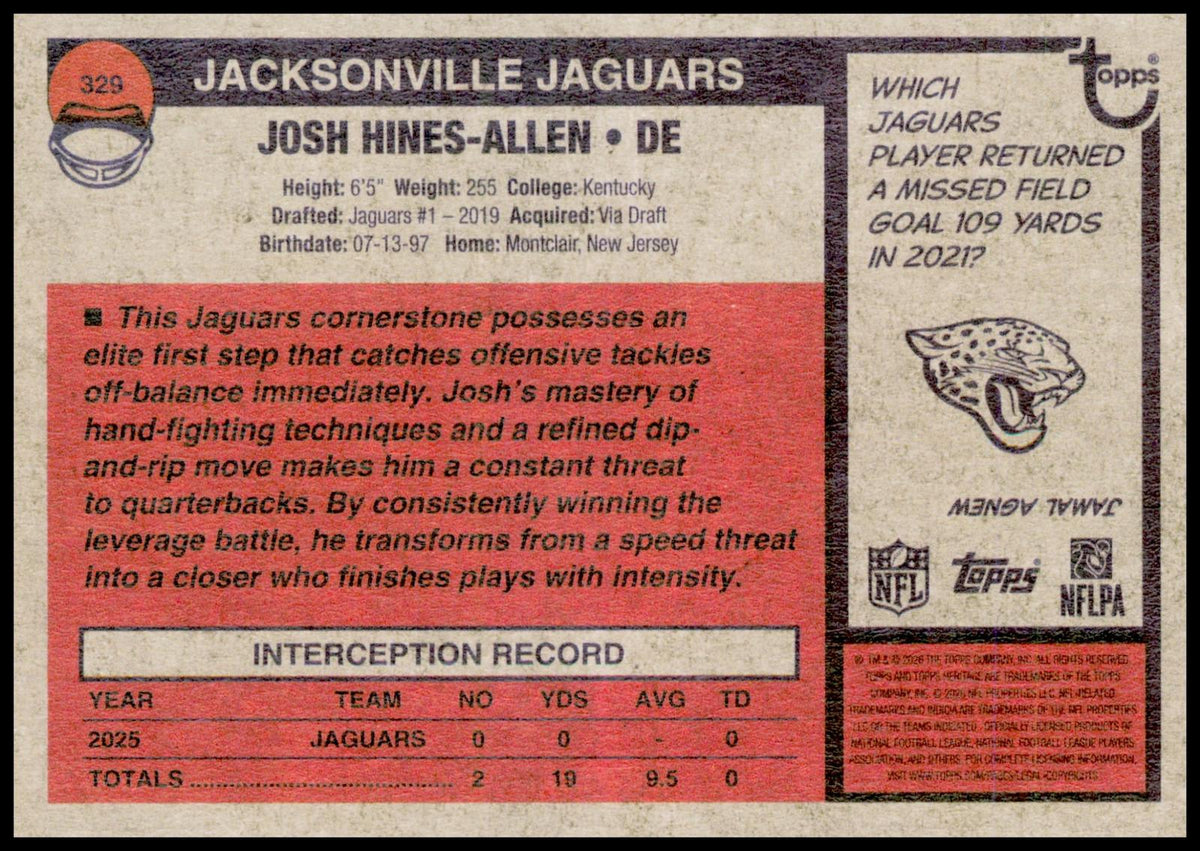 2026 Topps Heritage Josh Hines-Allen Card Jacksonville Jaguars
