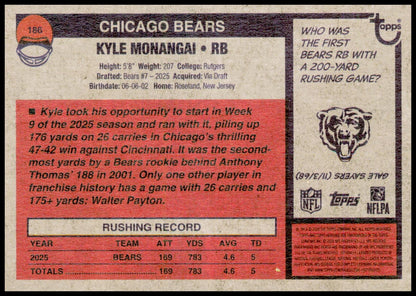 2026 Topps Heritage Kyle Monangai Card Chicago Bears
