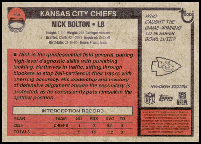 2026 Topps Heritage Nick Bolton Card Kansas City Chiefs