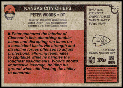 2026 Topps Heritage Peter Woods Card RC Kansas City Chiefs