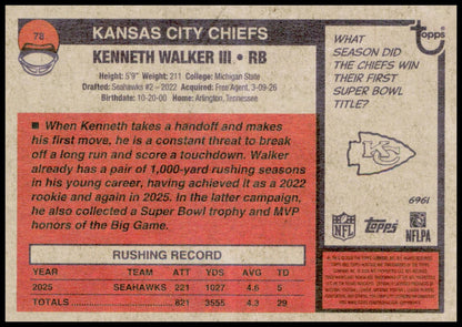 2026 Topps Heritage Kenneth Walker III Card Kansas City Chiefs