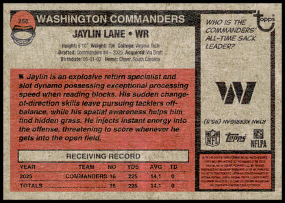 2026 Topps Heritage Jaylin Lane Card Washington Commanders