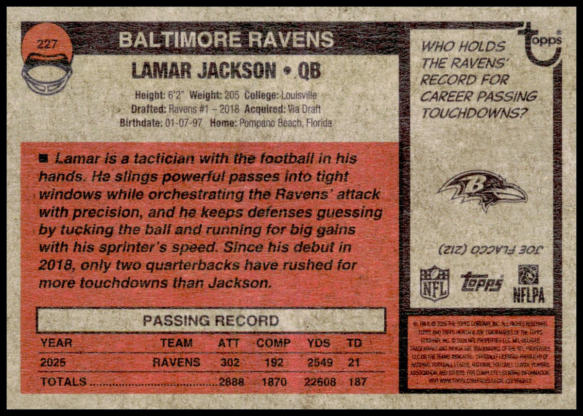 2026 Topps Heritage Lamar Jackson Card Baltimore Ravens