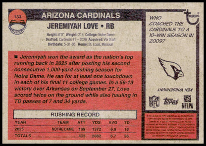 2026 Topps Heritage Jeremiyah Love Card RC Arizona Cardinals