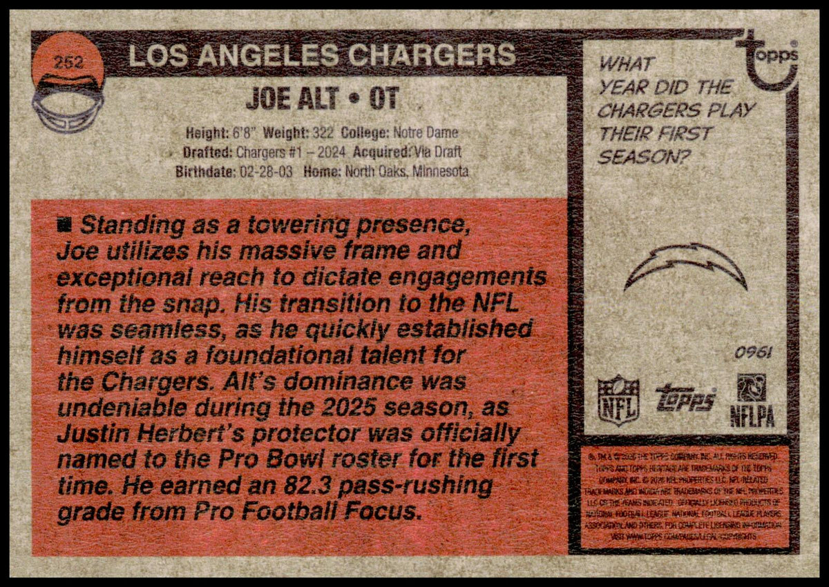 2026 Topps Heritage Joe Alt Card Los Angeles Chargers