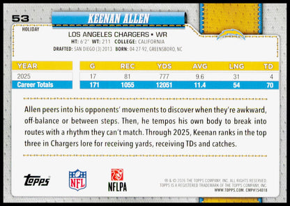 2026 Topps Holiday Keenan Allen Card Los Angeles Chargers