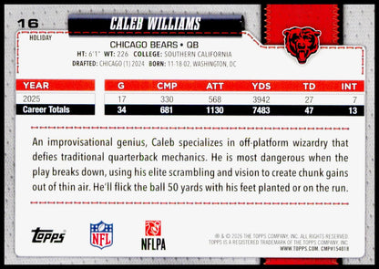 2026 Topps Holiday Caleb Williams Card Chicago Bears