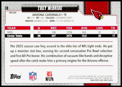 2026 Topps Holiday Trey McBride Card Arizona Cardinals