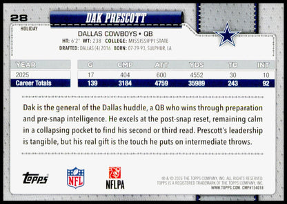 2026 Topps Flagship Dak Prescott F*** Cancer Card Dallas Cowboys