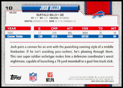 2026 Topps Holiday Josh Allen #10 Buffalo Bills QB Star