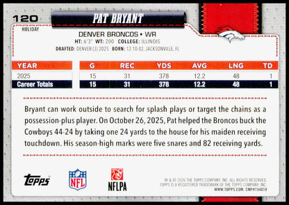 2026 Topps Holiday Pat Bryant Denver Broncos WR