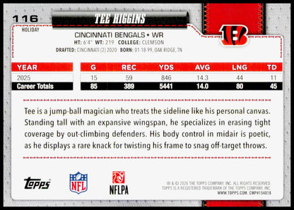 2026 Topps Holiday Tee Higgins #116 Cincinnati Bengals WR