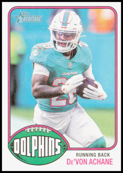 2026 Topps Heritage De'Von Achane Card Miami Dolphins