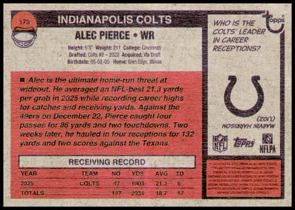 2026 Topps Heritage Alec Pierce Card Indianapolis Colts