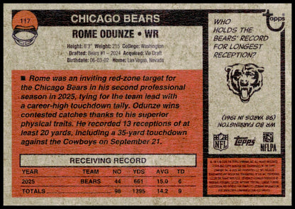 2026 Topps Heritage Rome Odunze Card Chicago Bears