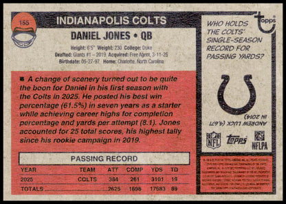 2026 Topps Heritage Daniel Jones Card Indianapolis Colts