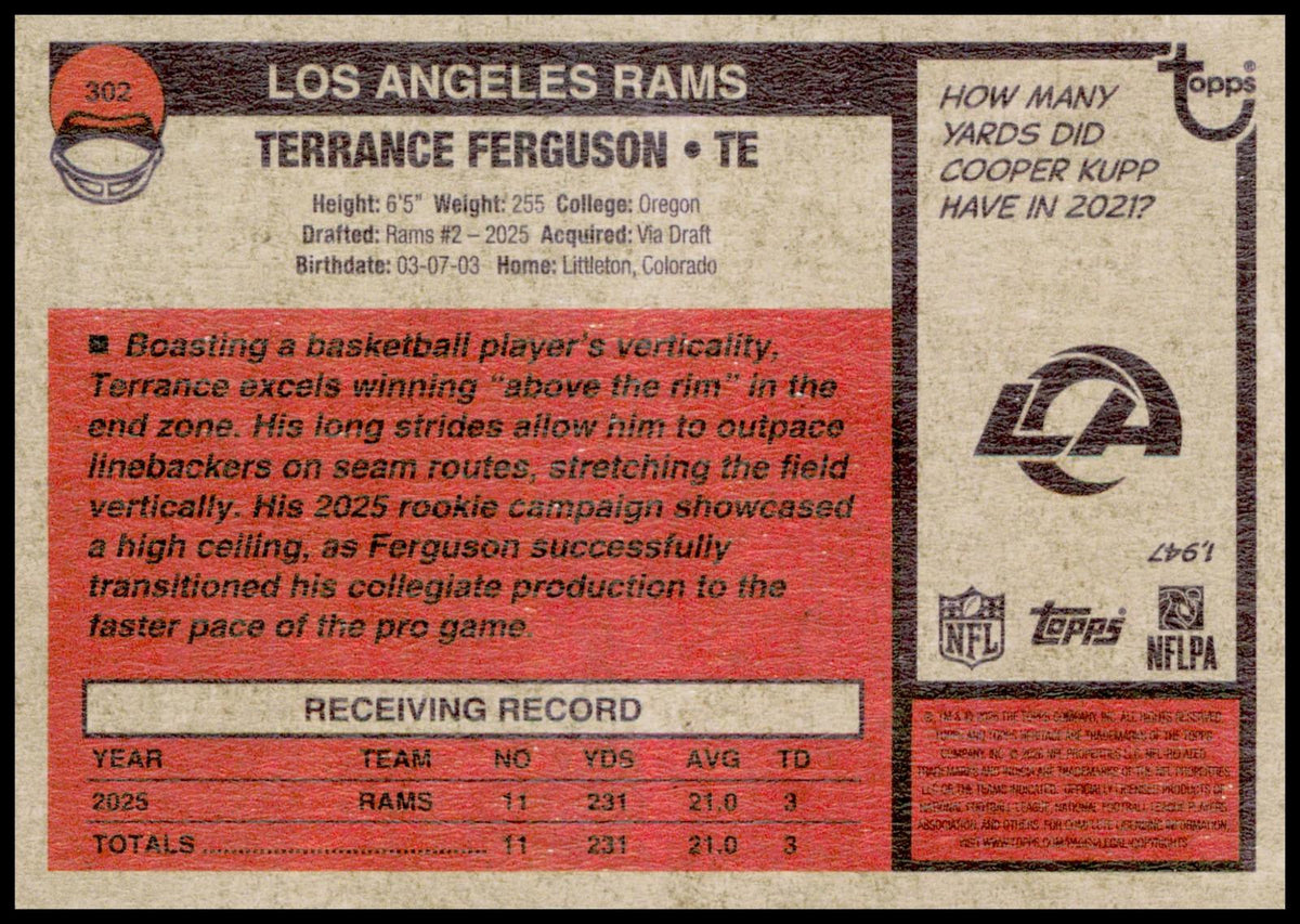 2026 Topps Heritage Terrance Ferguson Card Los Angeles Rams