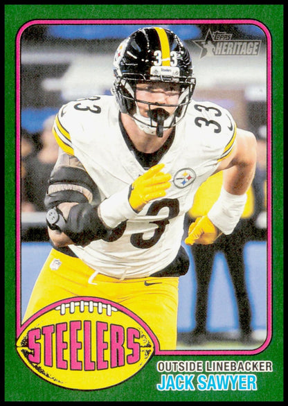 2026 Topps Heritage Jack Sawyer Card Dark Green Border Pittsburgh Steelers