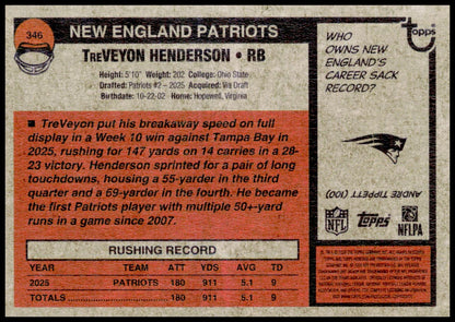 2026 Topps Heritage TreVeyon Henderson Card New England Patriots
