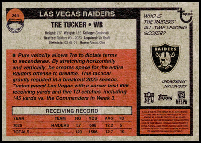 2026 Topps Heritage Tre Tucker Card Las Vegas Raiders