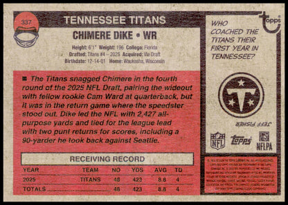 2026 Topps Heritage Chimere Dike Card Tennessee Titans