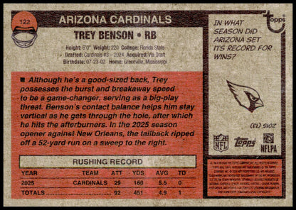 2026 Topps Heritage Trey Benson Card Arizona Cardinals