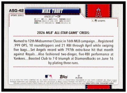2026 Topps Update Mike Trout Card 2026 All-Star Game Los Angeles Angels
