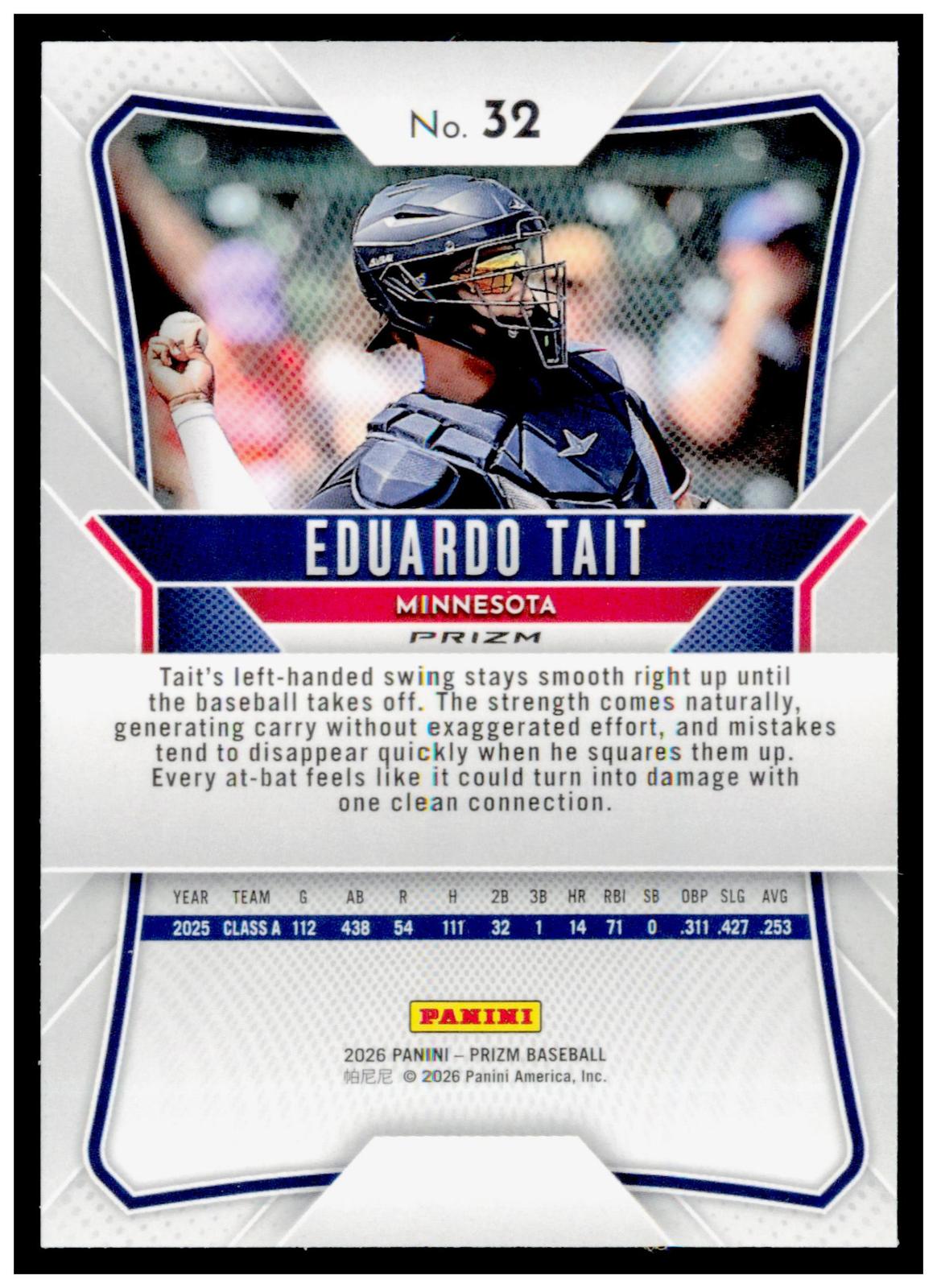 2026 Panini Prizm Eduardo Tait Card Pink Ice Prizm Minnesota Twins
