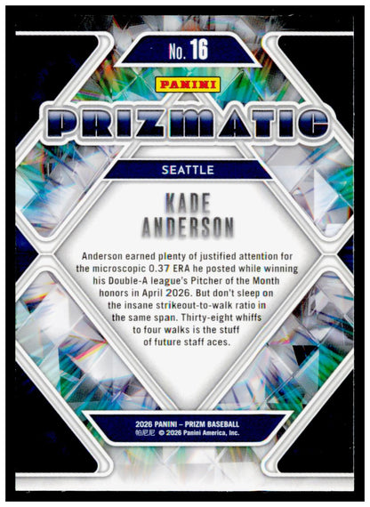 2026 Panini Prizm Kade Anderson Card Prizmatic Seattle Mariners